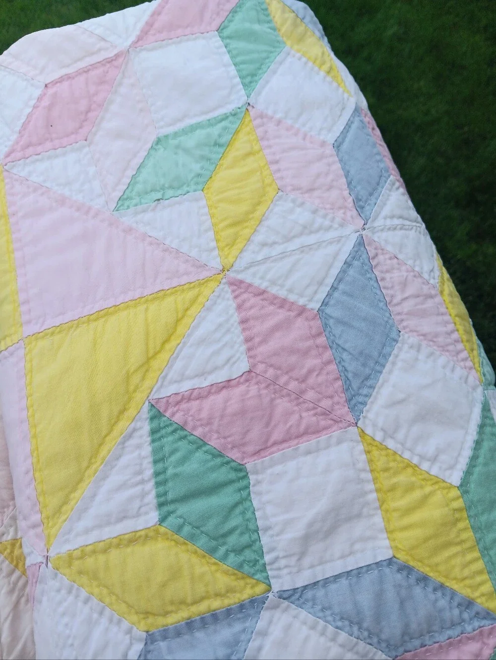 Antique Handstitched Pastel Patchwork Quilt
